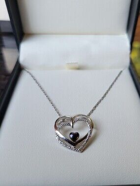 925 With 10k Fred Meyer Jewelers Silver Heart Pendant Necklace with Dark Accent